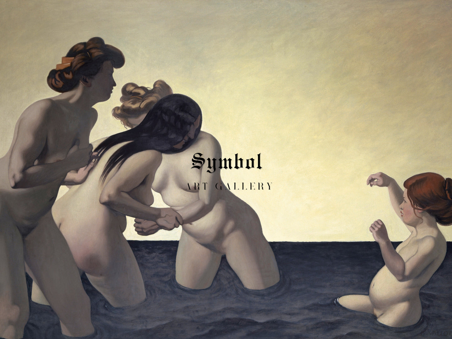 Three Women and One Little Girl Playing in the Water by Félix Vallotton 1907, Wall Art Print, Fine Art Reproduction, Museum Quality Decor