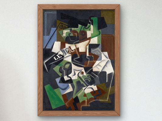 Fruit Bowl, Pipe and Newspaper by Juan Gris 1917, Wall Art Print, Fine Art Reproduction, Museum Quality Decor, Poster