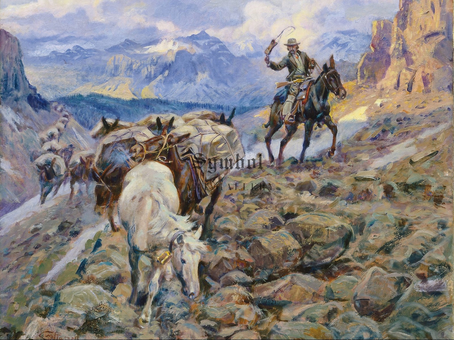 When Mules Wear Diamonds by Charles Marion Russell 1921, Wall Art Print, Fine Art Reproduction, Museum Quality Decor, Poster