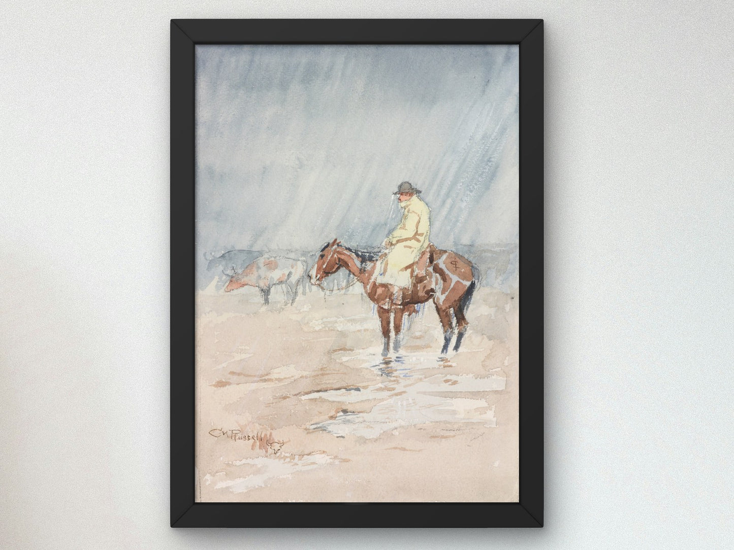 Just a Little Rain by Charles Marion Russell 1898, Wall Art Print, Fine Art Reproduction, Museum Quality Decor, Poster