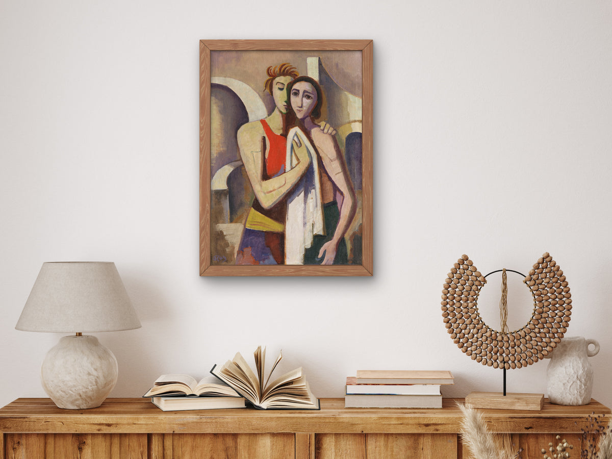 Two Women in Front of Architecture by Karl Hofer 1949, Wall Art Print, Fine Art Reproduction, Museum Quality Decor, Poster