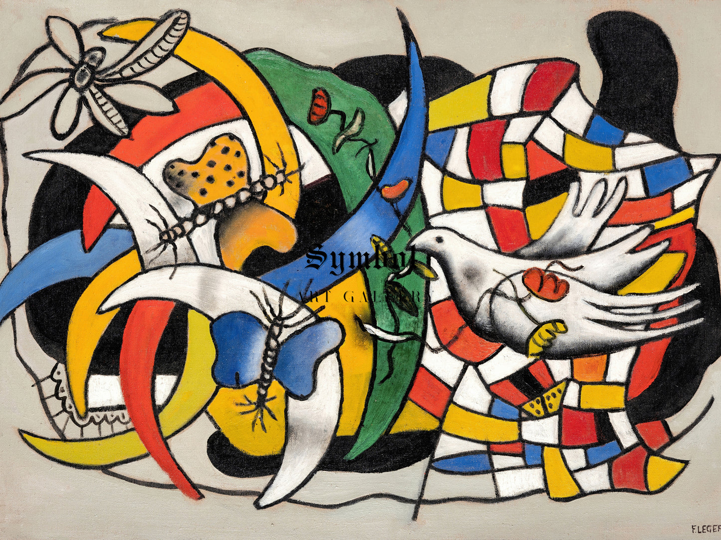 Bird and Two Butterflies, Summer Day by Fernand Léger 1948, Wall Art Print, Fine Art Reproduction, Museum Quality Decor, Poster