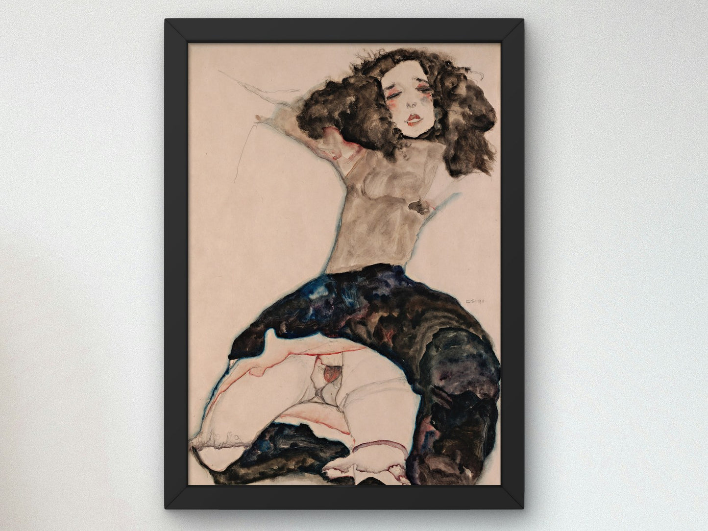 Black Haired Girl with Lifted Skirt by Egon Schiele 1911, Wall Art Print, Fine Art Reproduction, Museum Quality Decor, Poster