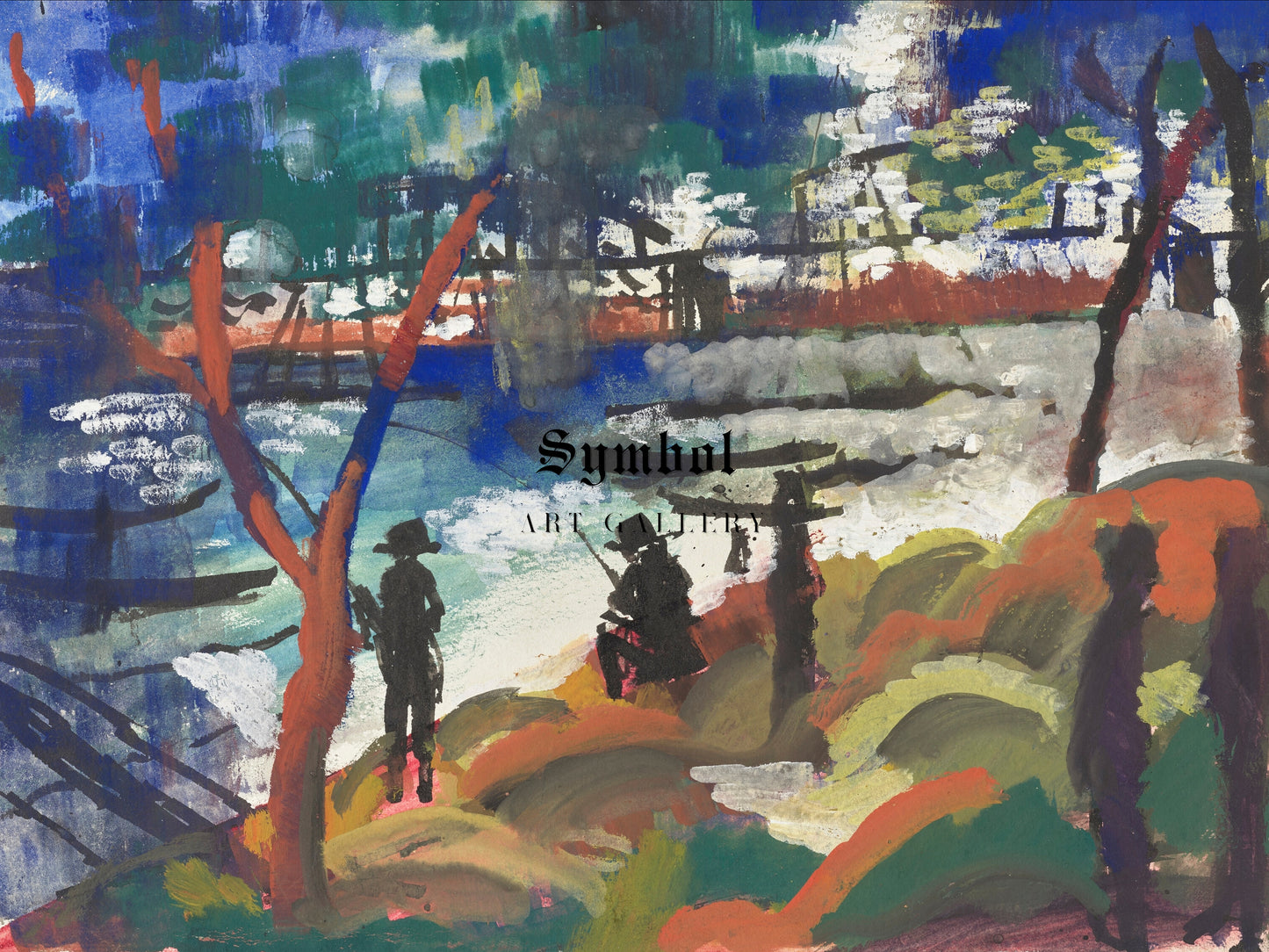 Angler on the River by August Macke 1913, Wall Art Print, Fine Art Reproduction, Museum Quality Decor, Poster