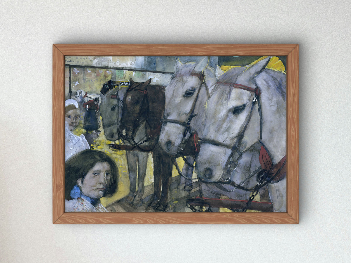 Tram Horses on the Dam in Amsterdam by George Hendrik Breitner 1893, Wall Art Print, Fine Art Reproduction, Museum Quality Decor, Poster