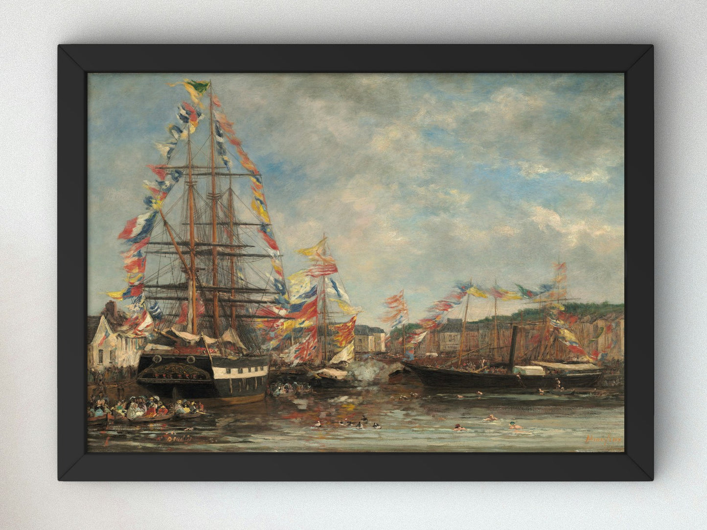 Festival in the Harbor of Honfleur by Eugène Boudin 1858, Wall Art Print, Fine Art Reproduction, Museum Quality Decor, Poster