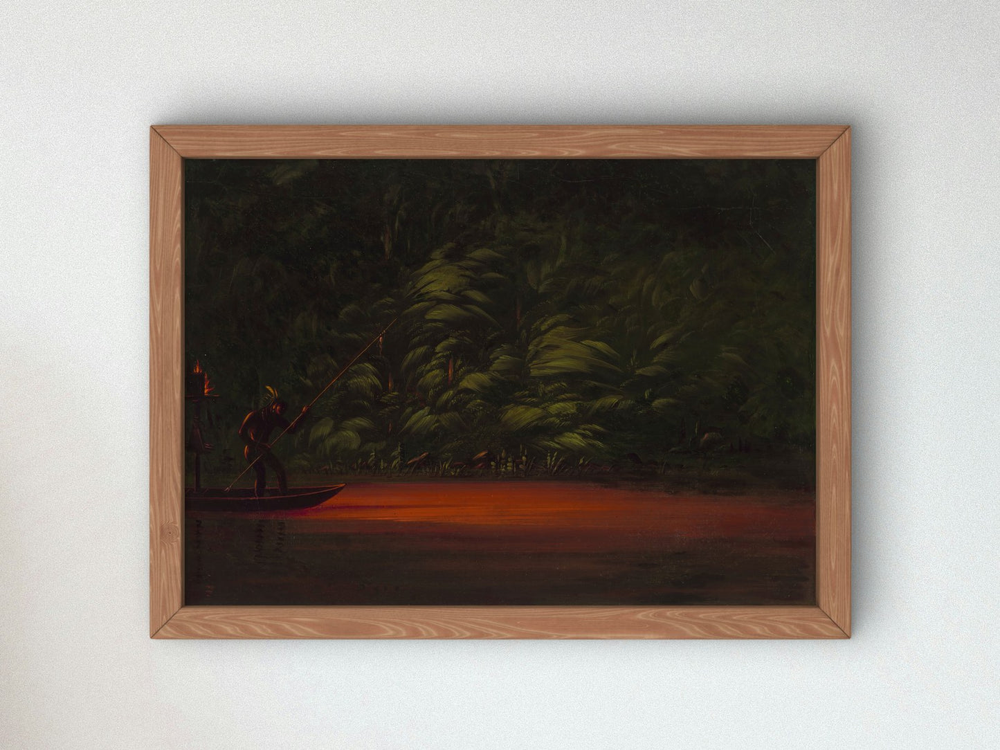 Spearing by Torchlight on the Amazon by George Catlin 1869, Wall Art Print, Fine Art Reproduction, Museum Quality Decor, Poster