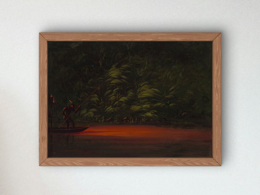 Spearing by Torchlight on the Amazon by George Catlin 1869, Wall Art Print, Fine Art Reproduction, Museum Quality Decor, Poster