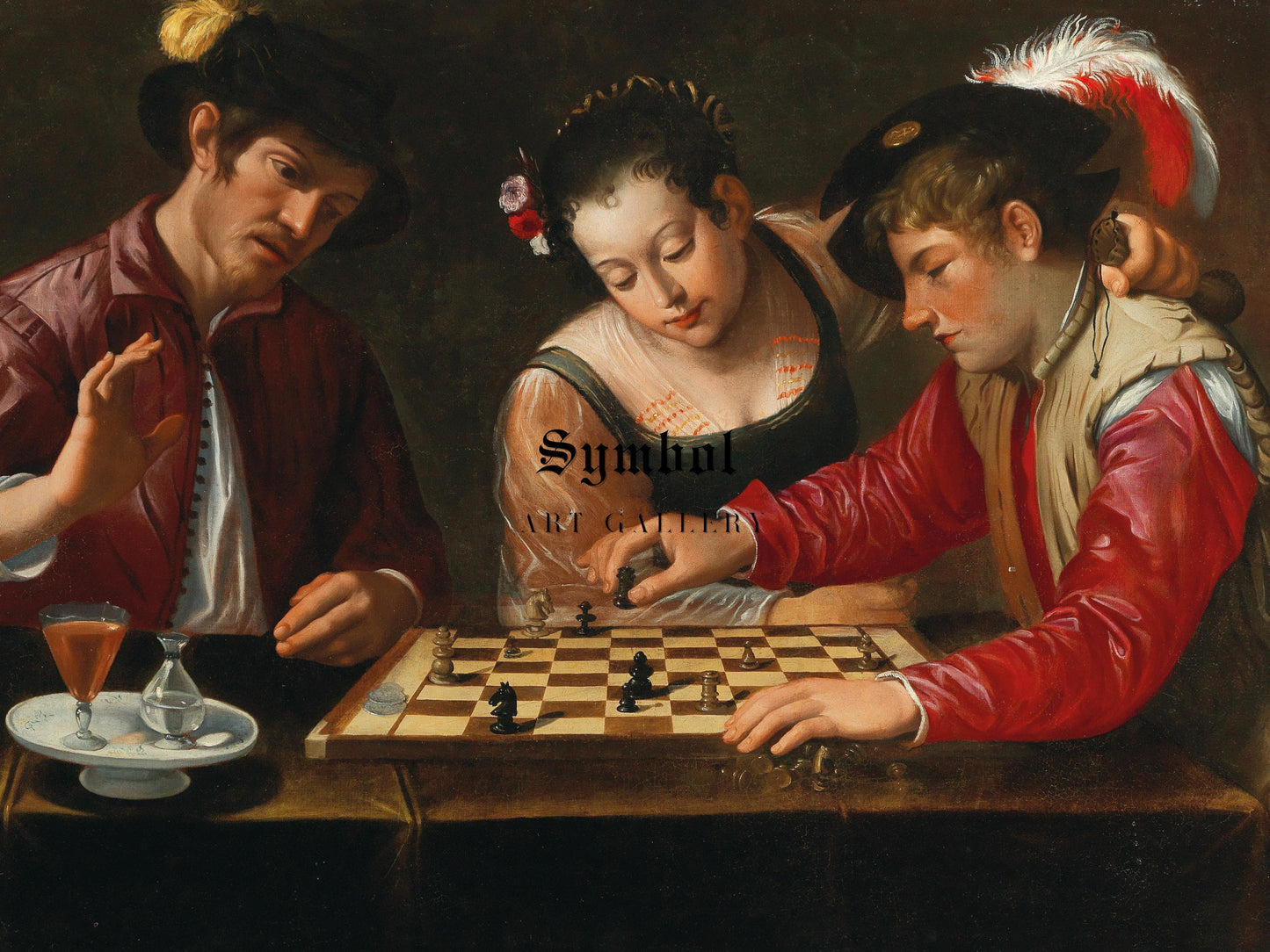 Chess Players by Follower of Caravaggio, Wall Art Print, Fine Art Reproduction, Museum Quality Decor, Poster