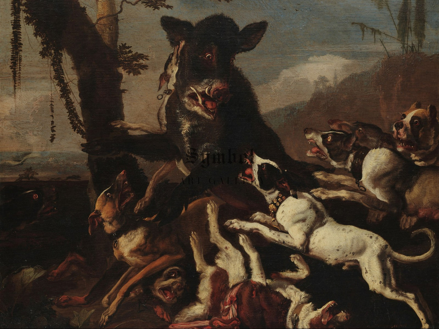 Wild Boar Hunting by Abraham Hondius 1668, Wall Art Print, Fine Art Reproduction, Museum Quality Decor, Poster