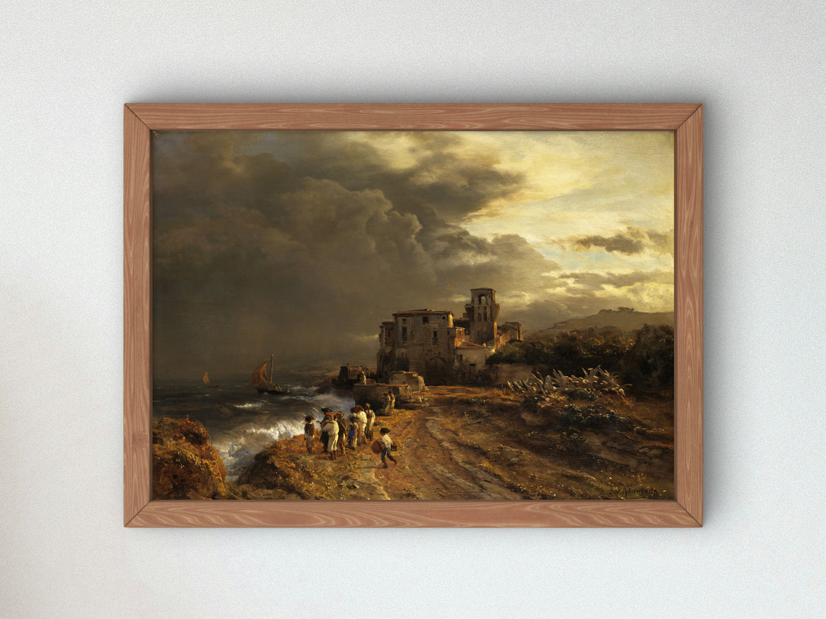Passing Storm on the Italian Coast by Oswald Achenbach, Wall Art Print, Fine Art Reproduction, Museum Quality Decor, Poster