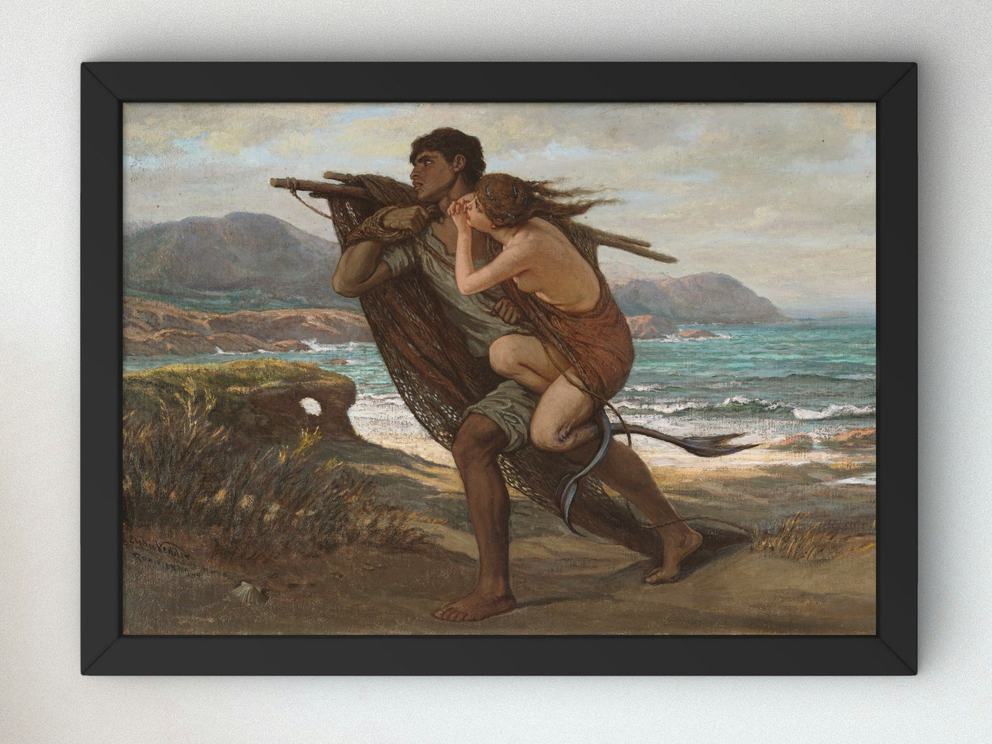 Fisherman and Mermaid by Elihu Vedder 1880, Wall Art Print, Fine Art Reproduction, Museum Quality Decor, Poster