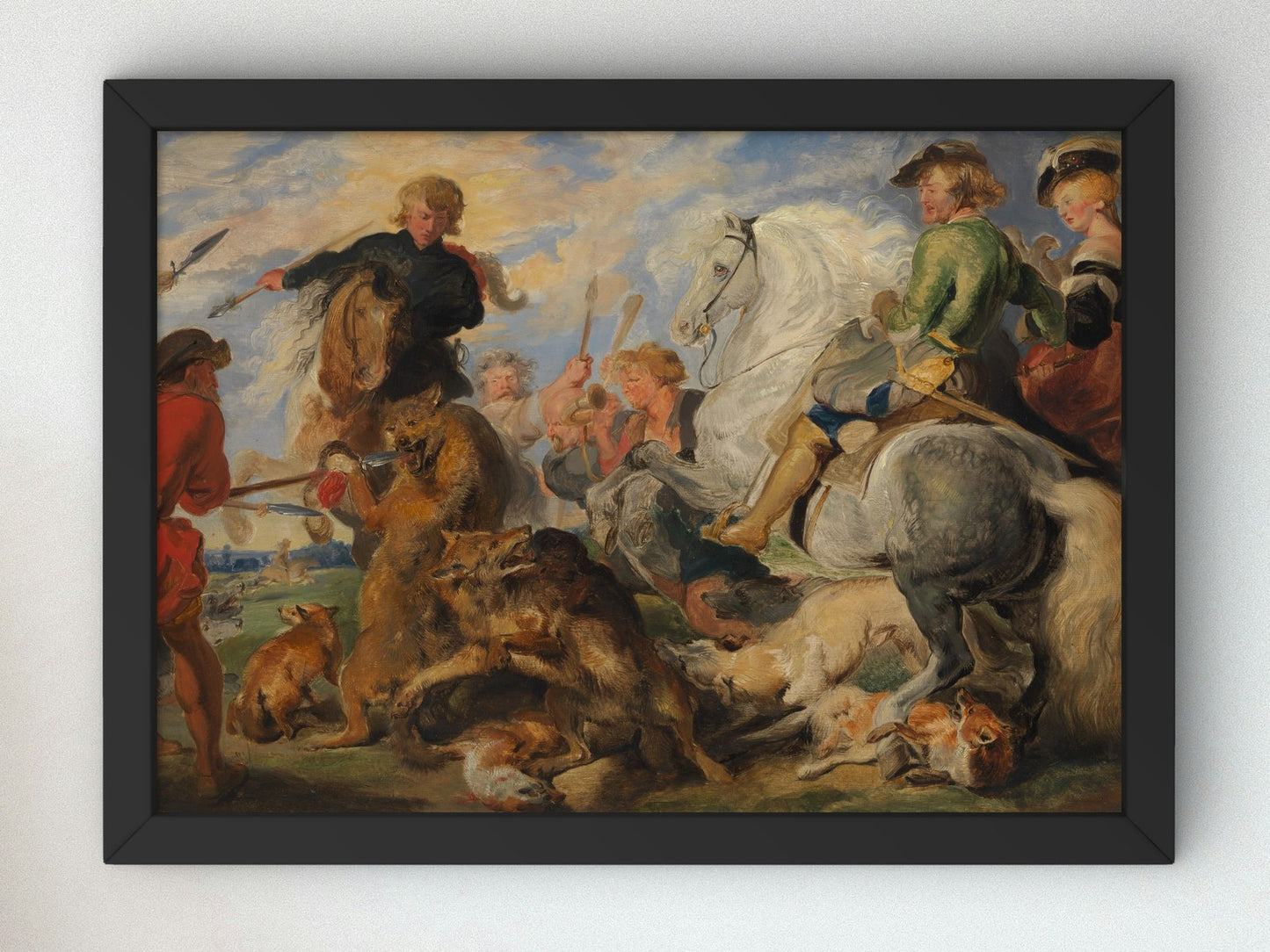 Wolf and Fox Hunt by Edwin Landseer 1825, Wall Art Print, Fine Art Reproduction, Museum Quality Decor, Poster