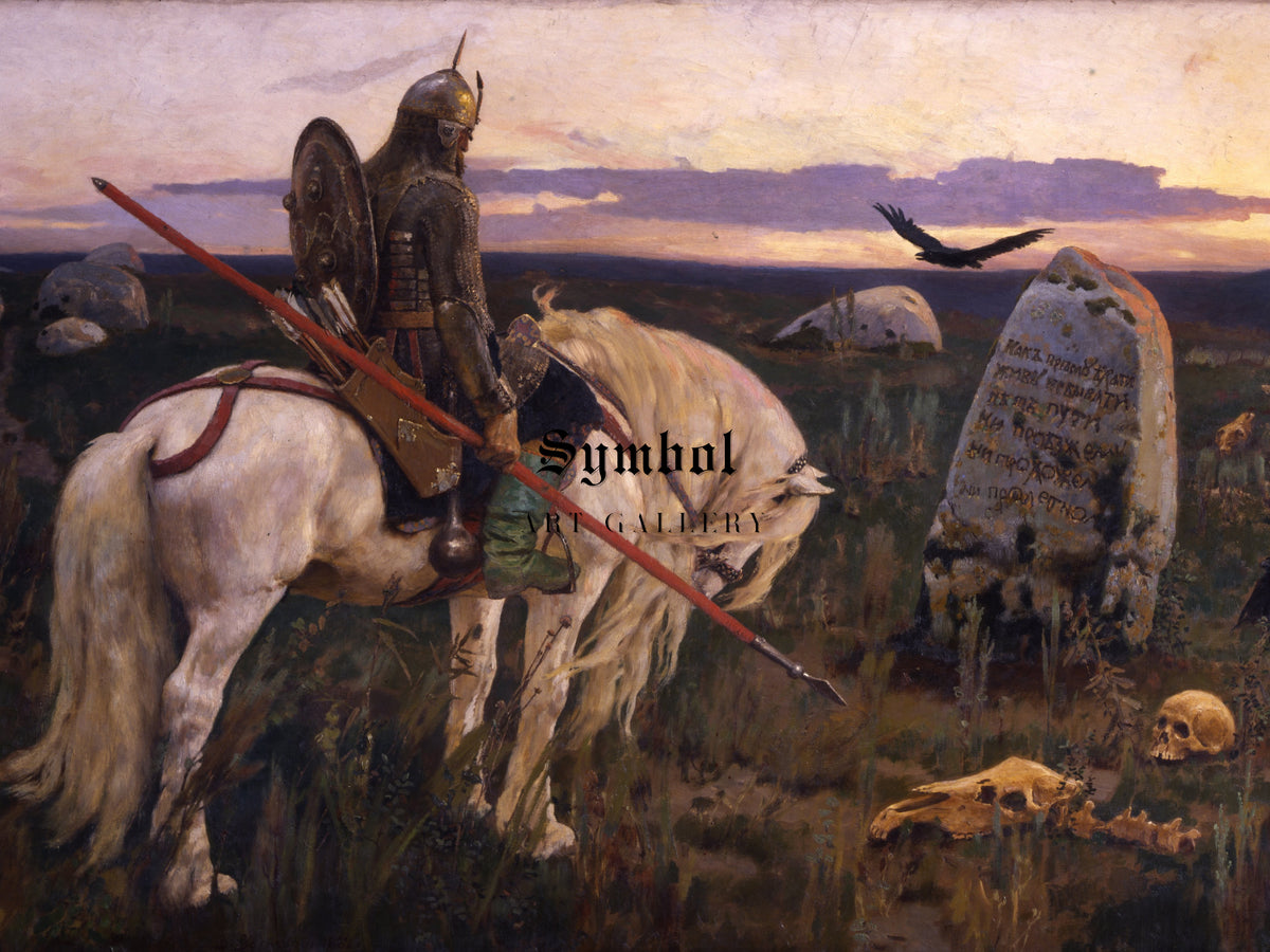 The Knight at the Crossroads by Viktor Vasnetsov 1882, Wall Art Print, Fine Art Reproduction, Museum Quality Decor, Poster