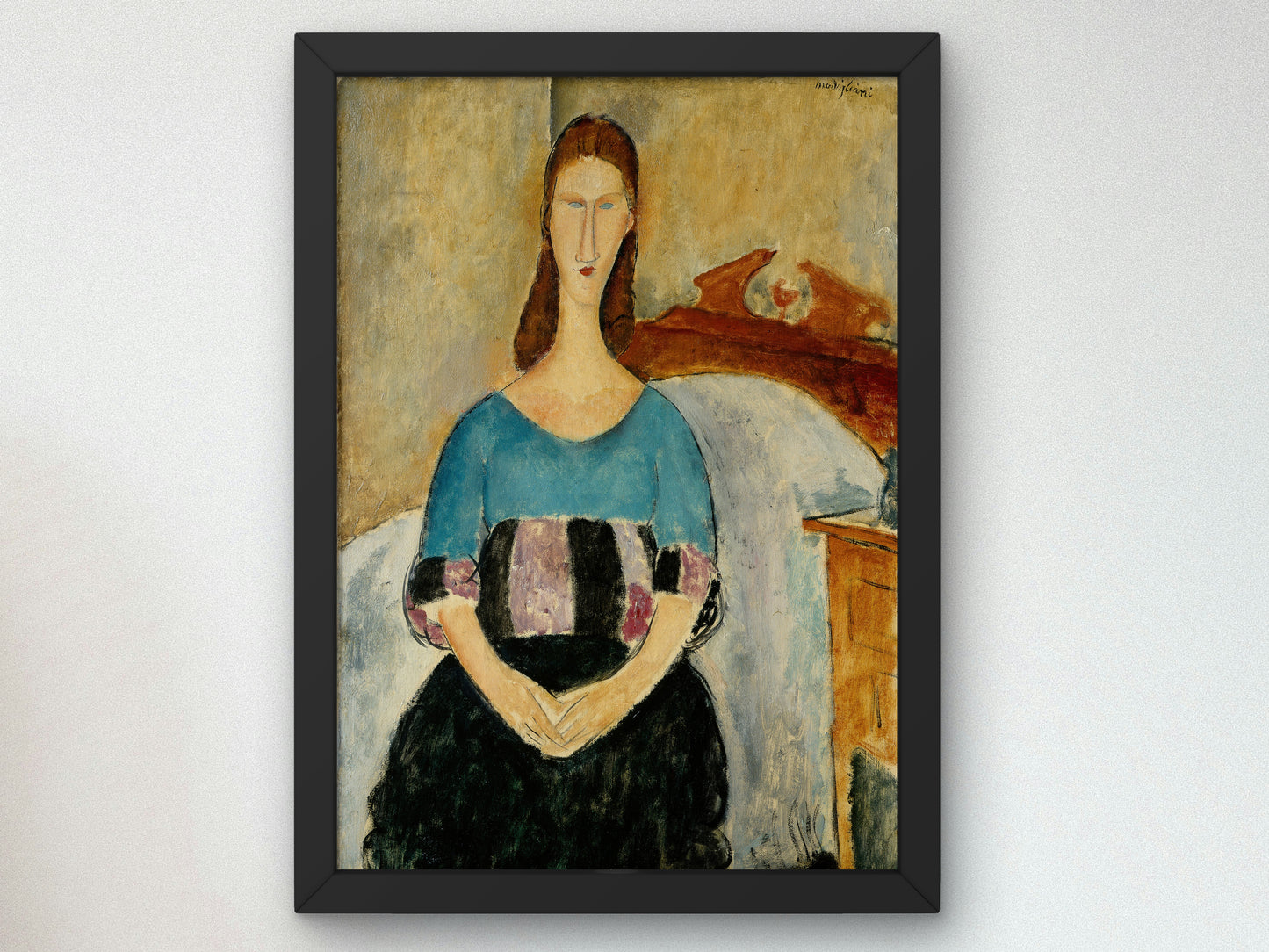 Portrait of Jeanne Hébuterne Seated by Amedeo Modigliani 1918, Wall Art Print, Fine Art Reproduction, Museum Quality Decor, Poster