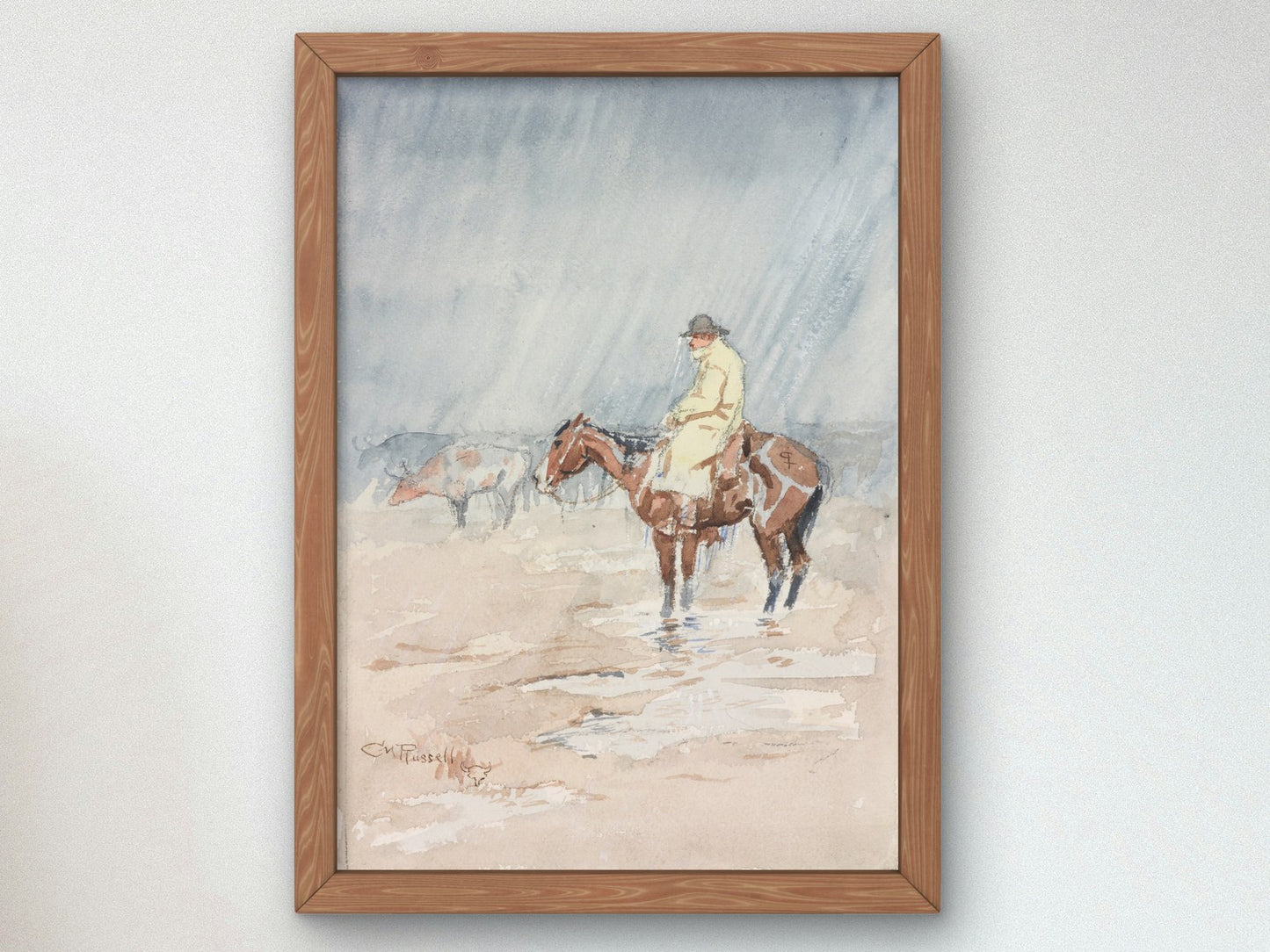 Just a Little Rain by Charles Marion Russell 1898, Wall Art Print, Fine Art Reproduction, Museum Quality Decor, Poster