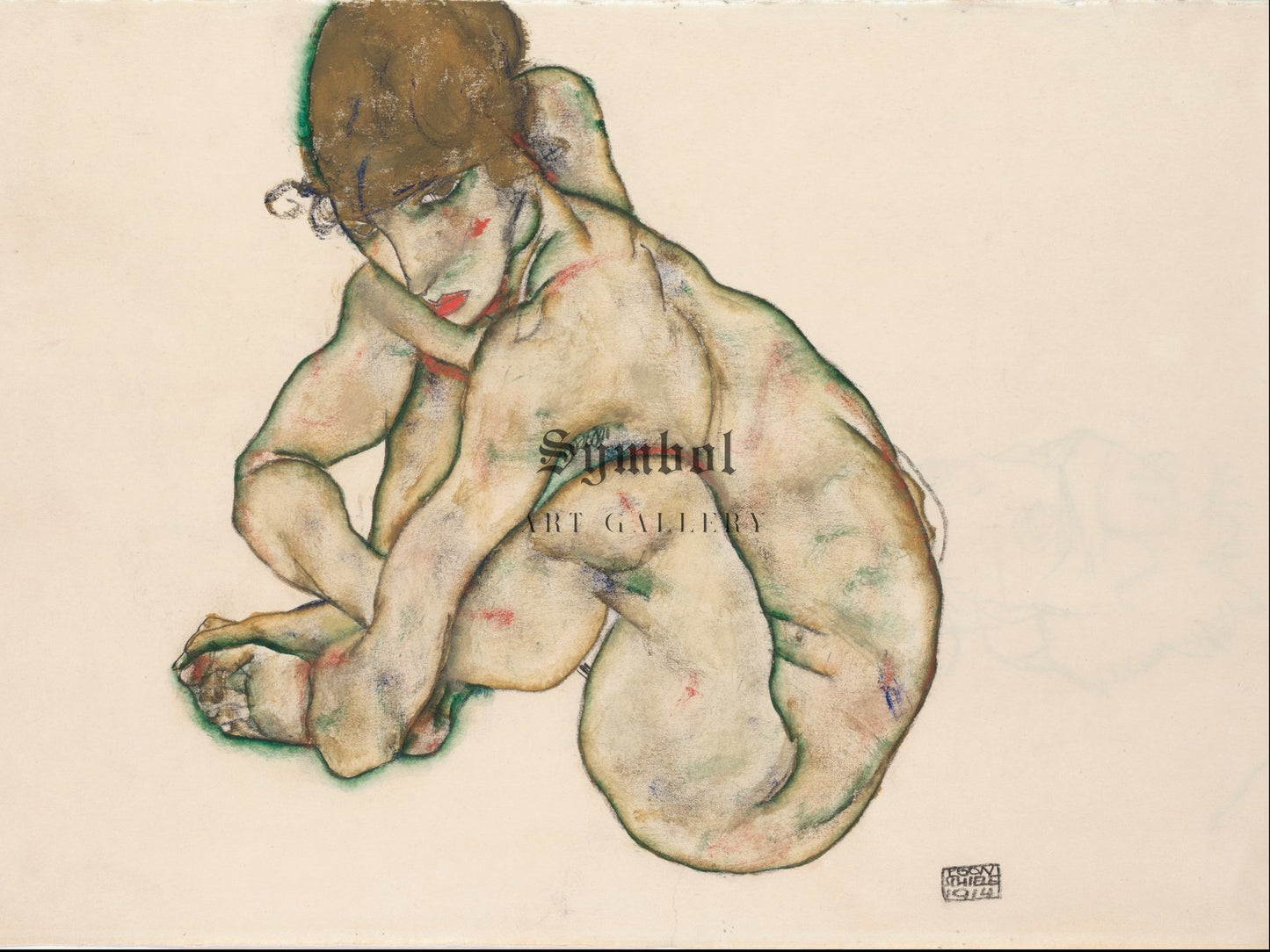 Crouching Nude Girl by Egon Schiele 1914, Wall Art Print, Fine Art Reproduction, Museum Quality Decor, Poster