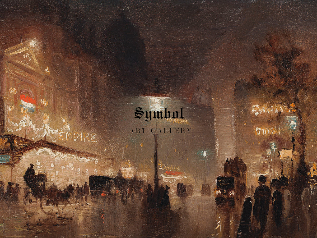 Leicester Square by George Hyde Pownall, Wall Art Print, Fine Art Reproduction, Museum Quality Decor, Poster