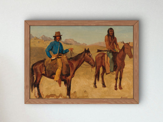 Trapper and Indian Guide on Horseback by Albert Bierstadt, Wall Art Print, Fine Art Reproduction, Museum Quality Decor, Poster