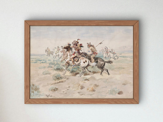 Indian Fight by Charles Marion Russell 1898, Wall Art Print, Fine Art Reproduction, Museum Quality Decor, Poster