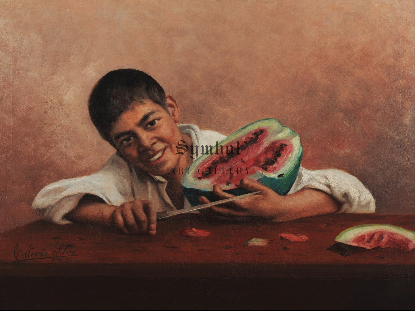 Boy with Watermelon by Estêvão Silva 1889, Wall Art Print, Fine Art Reproduction, Museum Quality Decor, Poster