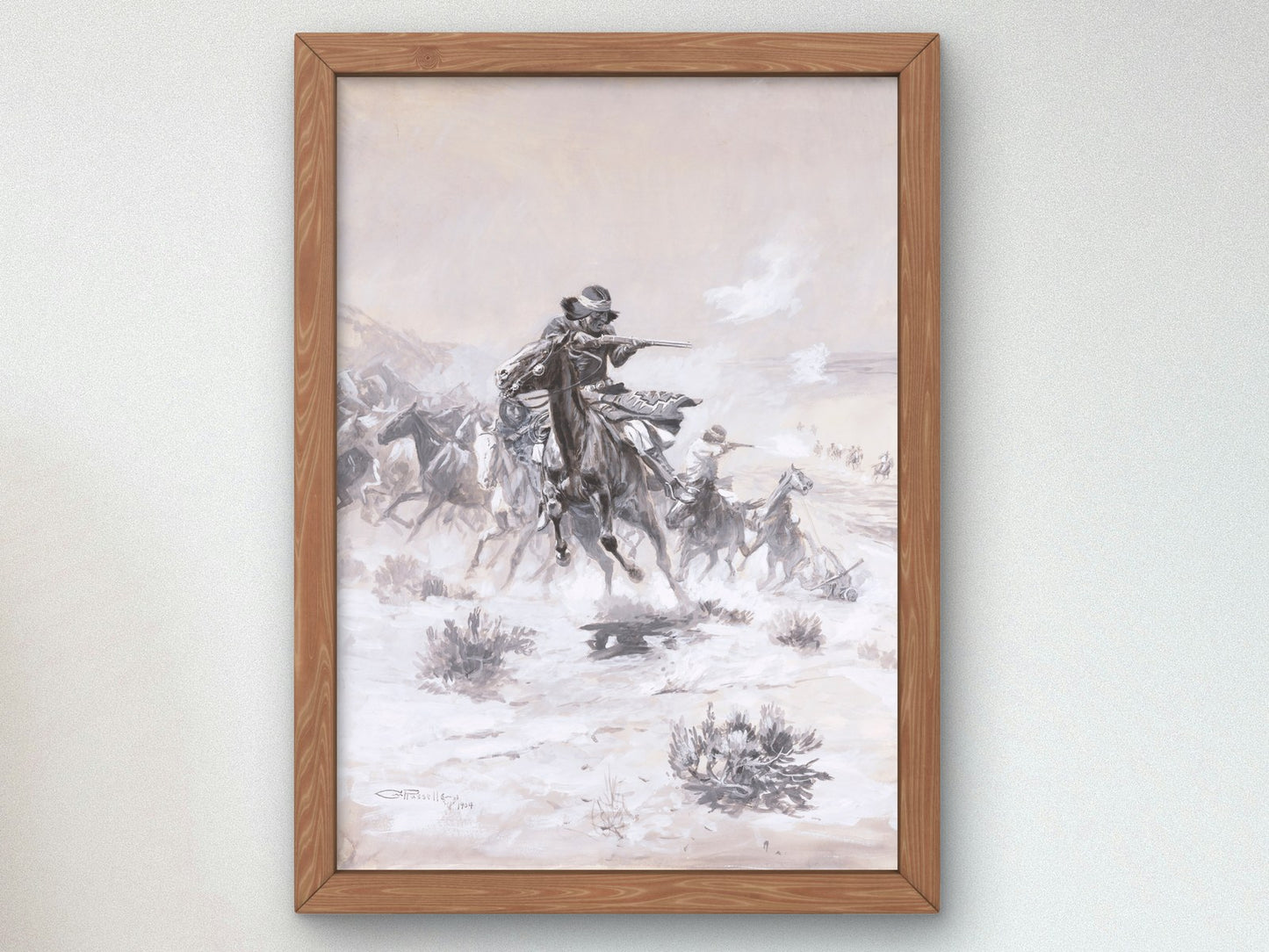 Navajo Indian Horse Thieves Hotly Pursued by Robbed Mexicans by Charles Marion Russell 1904, Wall Art Print, Fine Art Reproduction