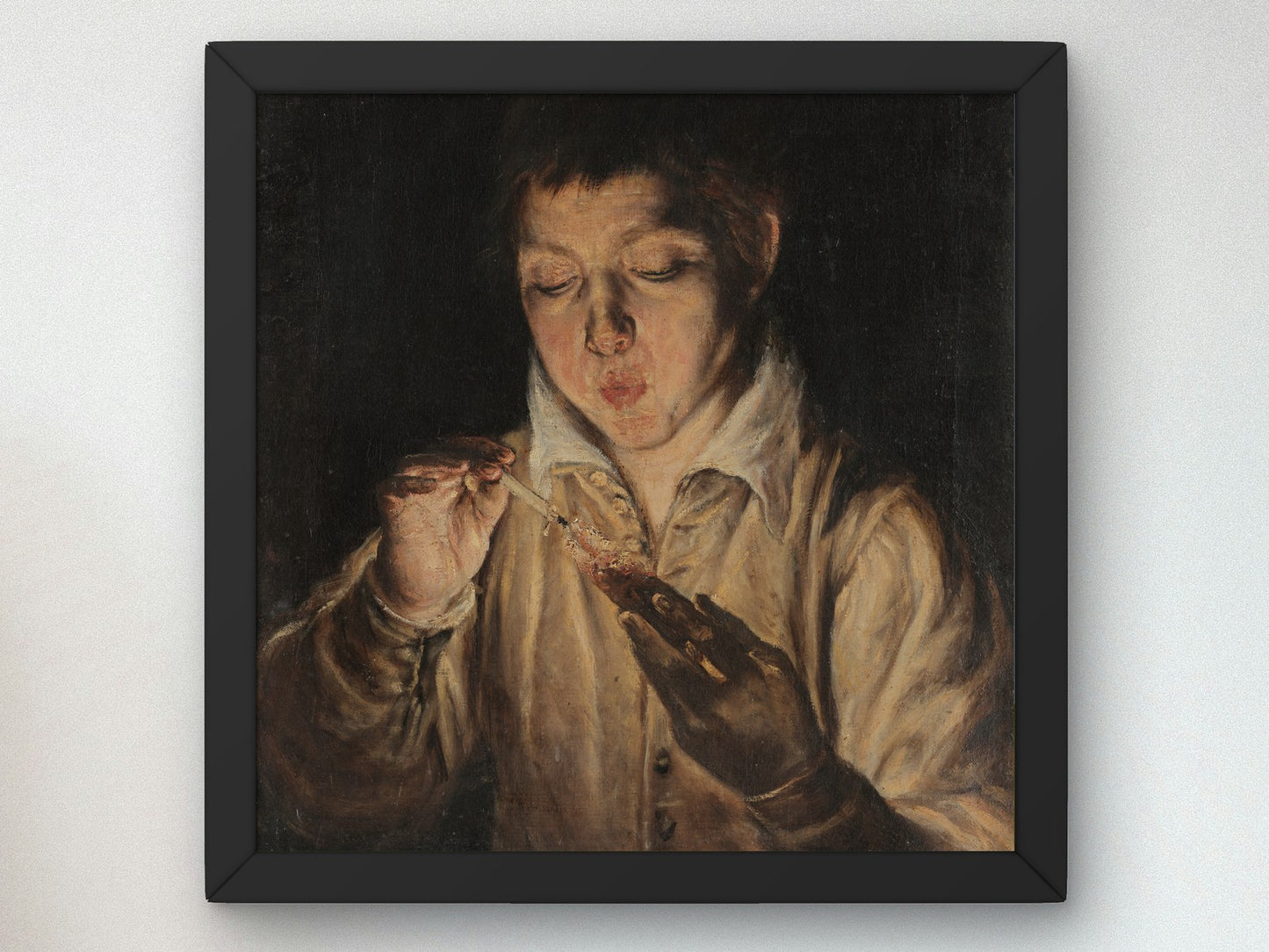 Boy Blowing an Ember by El Greco 1570, Wall Art Print, Fine Art Reproduction, Museum Quality Decor, Poster