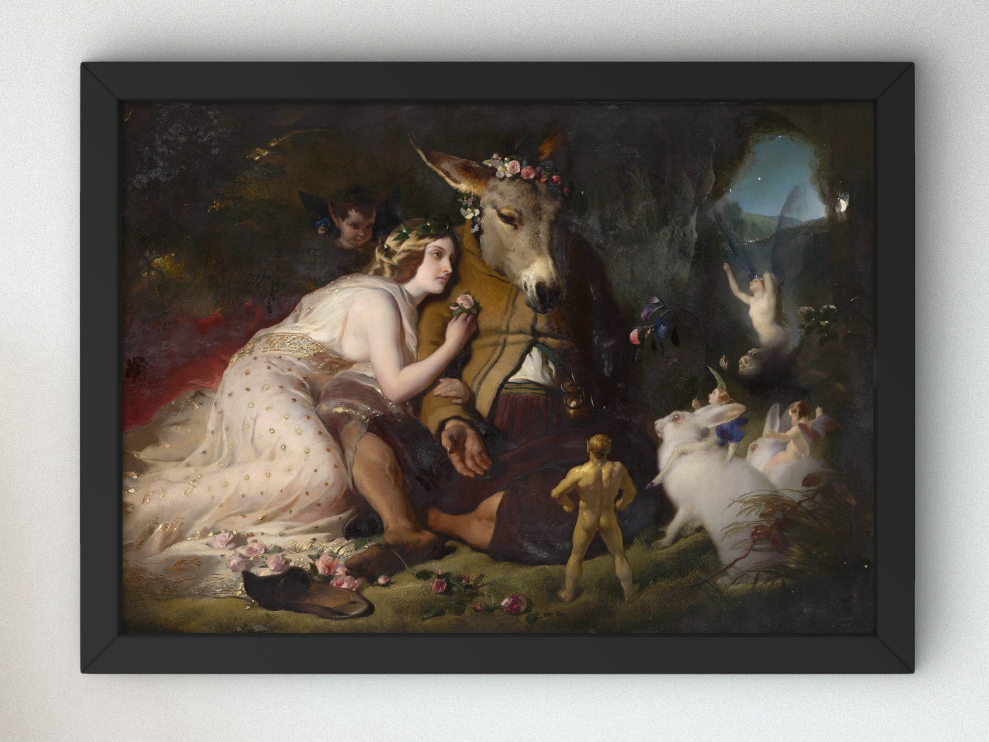 Scene from a Midsummer Night's Dream. Titania and Bottom by Edwin Henry Landseer 1851, Wall Art Print, Fine Art Reproduction, Museum Quality