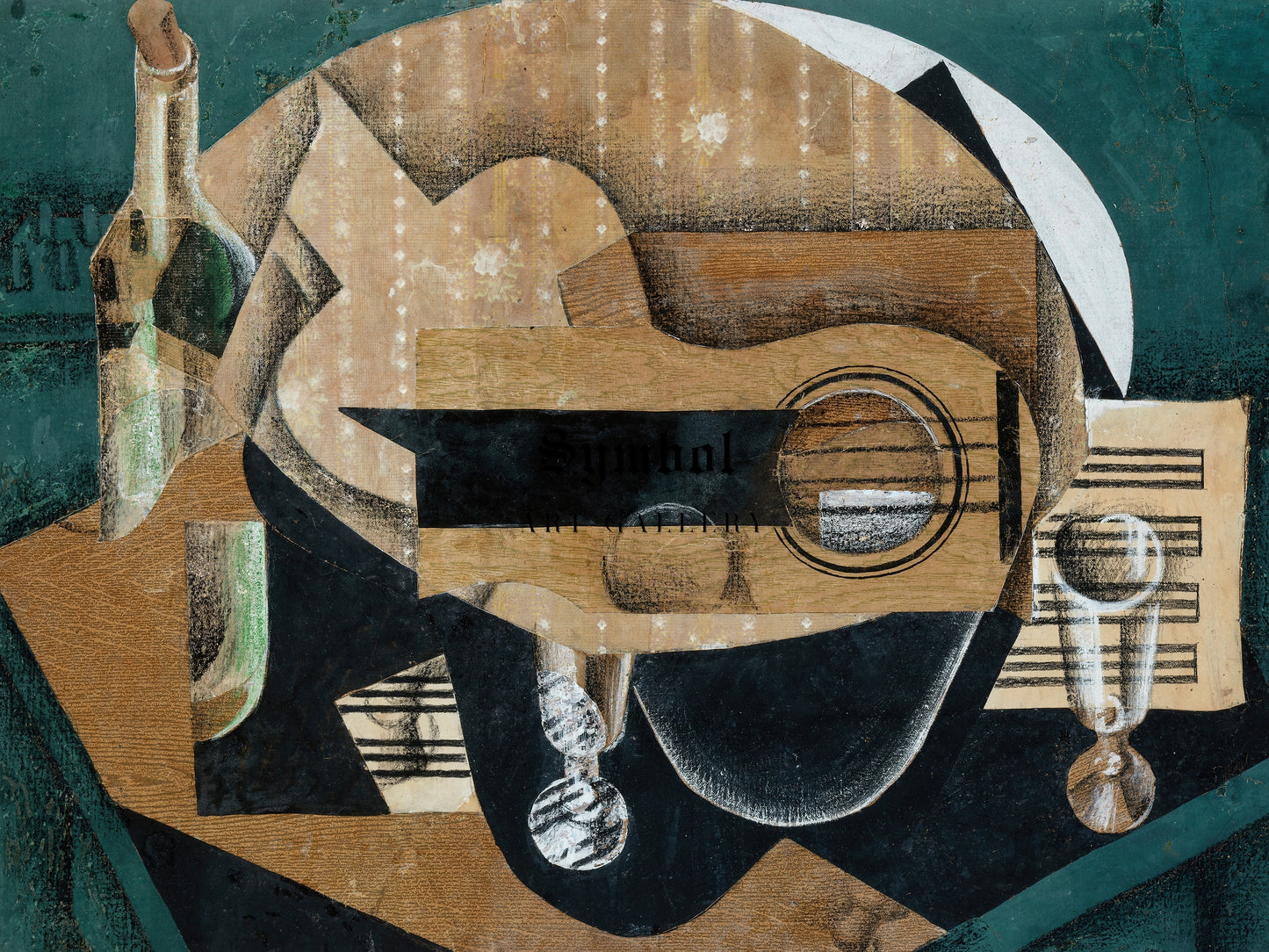 A Guitar, Glasses and a Bottle by Juan Gris 1913, Wall Art Print, Fine Art Reproduction, Museum Quality Decor, Poster