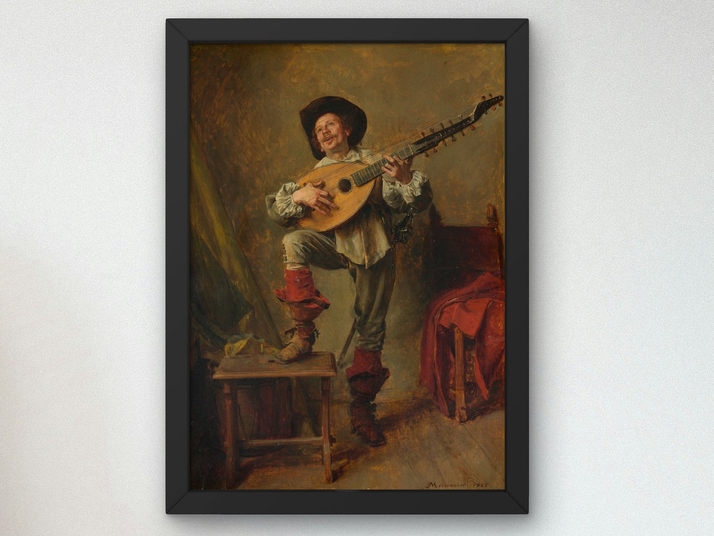 Soldier Playing the Theorbo by Ernest Meissonier 1865, Wall Art Print, Fine Art Reproduction, Museum Quality Decor, Poster