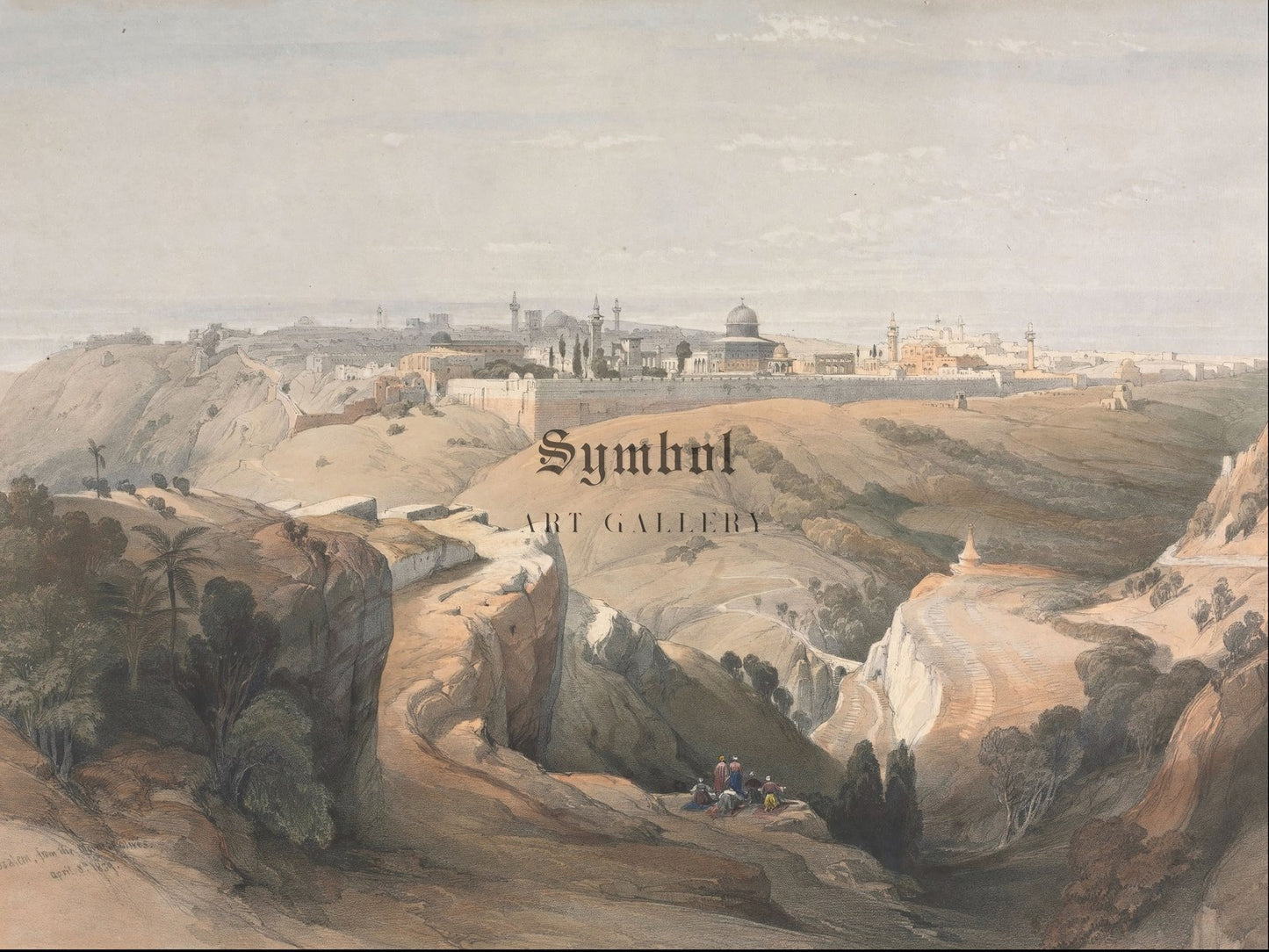 Jerusalem from the Mount of Olives by David Roberts 1839, Wall Art Print, Fine Art Reproduction, Museum Quality Decor, Poster