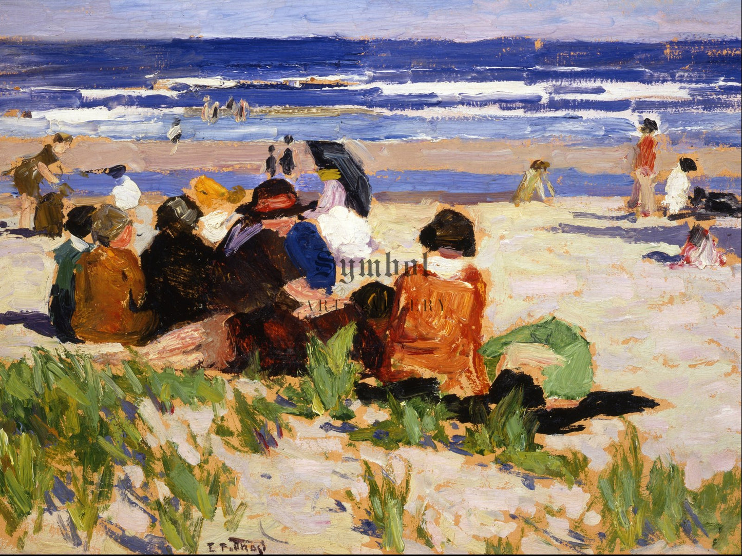 On the Beach Ogunquit Maine by Edward Henry Potthast 1924, Wall Art Print, Fine Art Reproduction, Museum Quality Decor, Poster