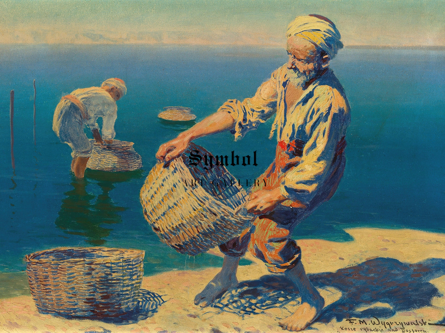 Fishermen with Baskets at the Bosphorus by Feliks Wygrzywalski, Wall Art Print, Fine Art Reproduction, Museum Quality Decor, Poster