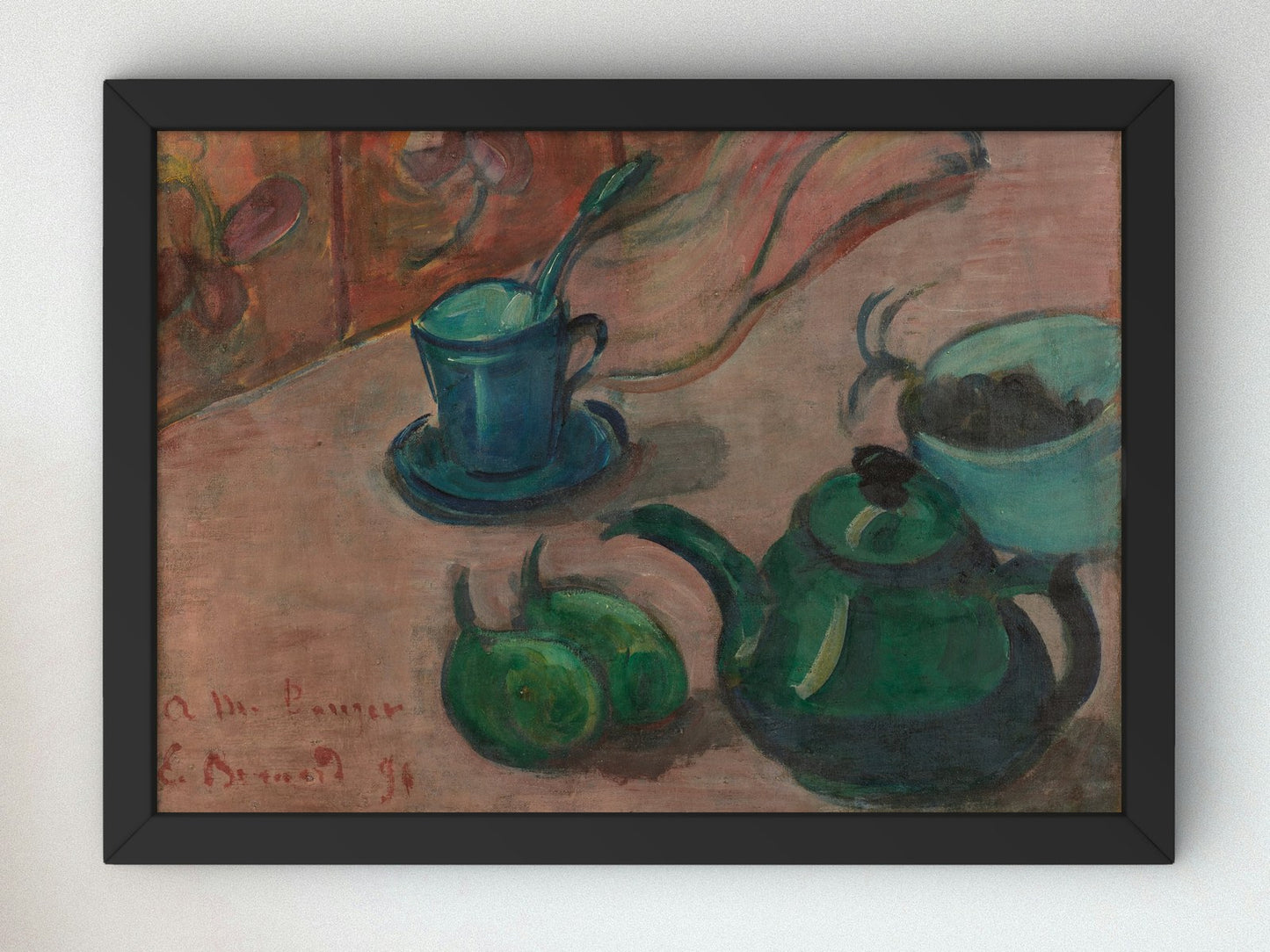 Still Life with Teapot Cup and Fruit by Émile Bernard 1890, Wall Art Print, Fine Art Reproduction, Museum Quality Decor, Poster