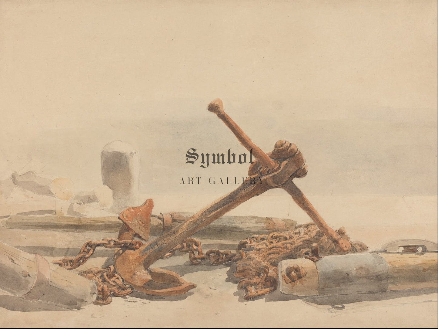 Spar and Anchor by Edward Angelo Goodall 1850, Wall Art Print, Fine Art Reproduction, Museum Quality Decor, Poster