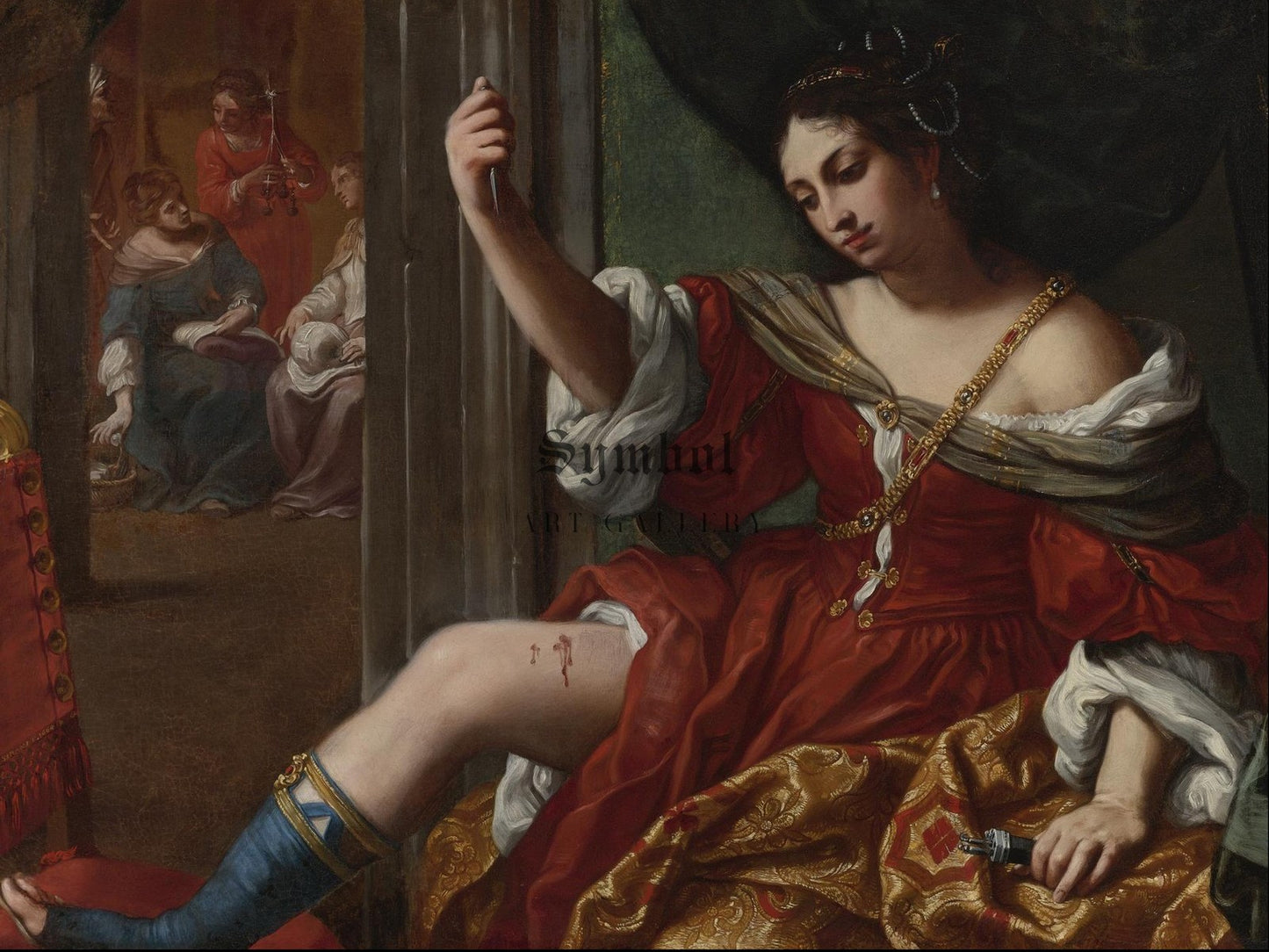 Porcia Wounding Her Thigh by Elisabetta Sirani 1664, Wall Art Print, Fine Art Reproduction, Museum Quality Decor, Poster