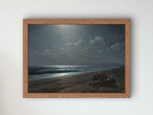 Rest By the Sea on a Moonlit Night by Ivan Konstantinovich Aivazovsky 1880, Wall Art Print, Fine Art Reproduction, Museum Quality Decor