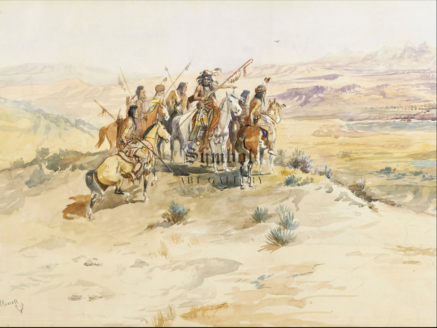 Indian Sighting Buffalo by Charles Marion Russell 1896, Wall Art Print, Fine Art Reproduction, Museum Quality Decor, Poster