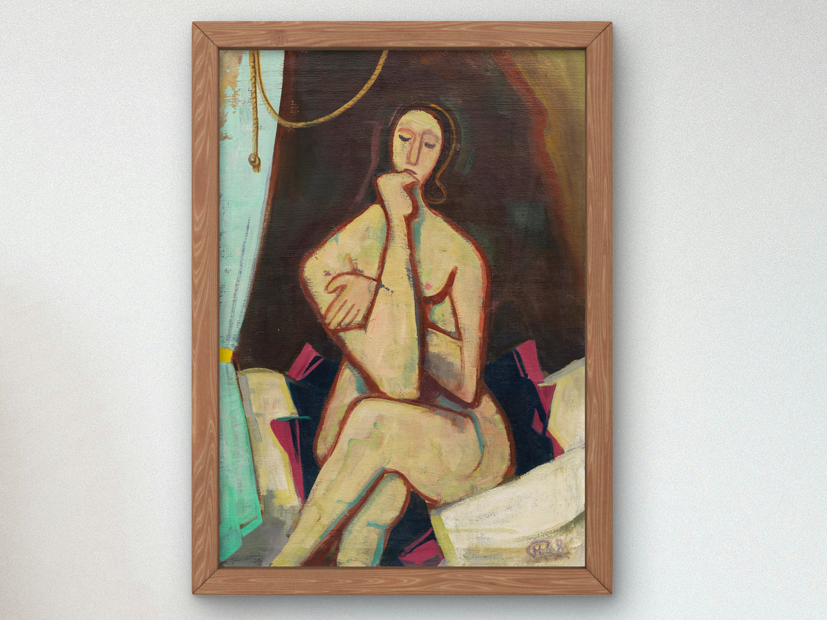 Sitting on the Bed by Karl Hofer 1948, Wall Art Print, Fine Art Reproduction, Museum Quality Decor, Poster