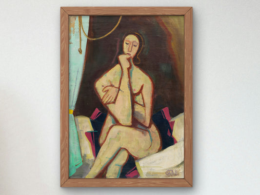 Sitting on the Bed by Karl Hofer 1948, Wall Art Print, Fine Art Reproduction, Museum Quality Decor, Poster