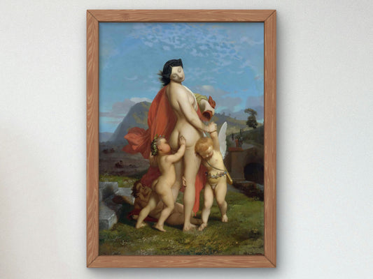 A Young Nymph Teased By Putti by Jean Léon Gérôme 1851, Wall Art Print, Fine Art Reproduction, Museum Quality Decor, Poster