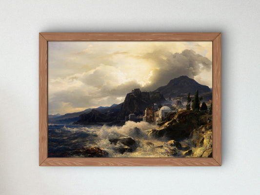 Evening Mood on the Greek Coast by Andreas Achenbach 1868, Wall Art Print, Fine Art Reproduction, Museum Quality Decor, Poster
