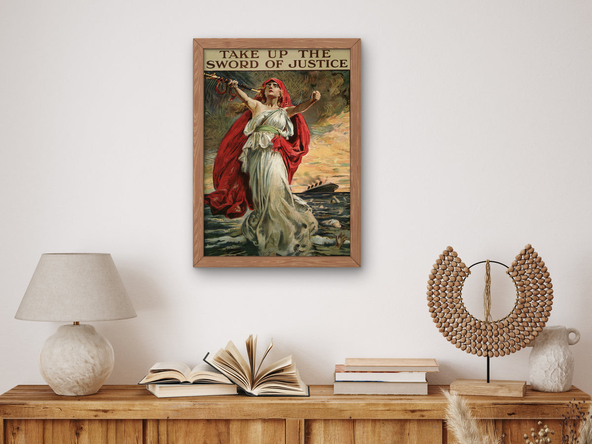 Take Up the Sword of Justice by Bernard Partridge 1915, Wall Art Print, Fine Art Reproduction, Museum Quality Decor, Poster