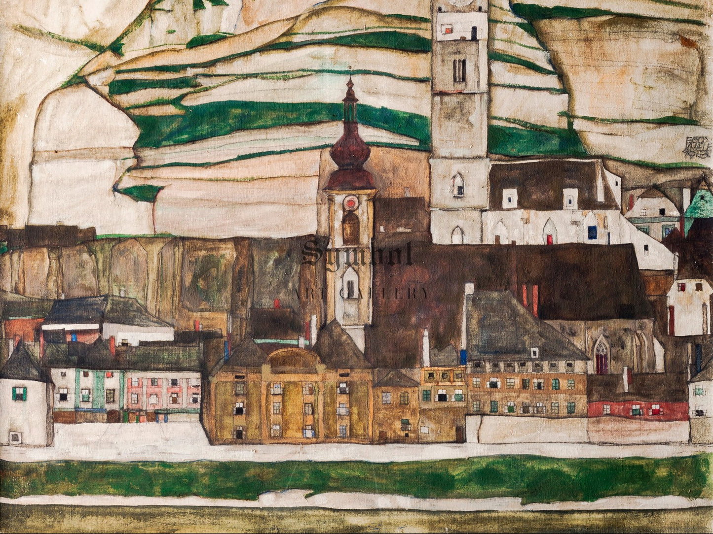 Stein on the Danube Seen from the South by Egon Schiele 1913, Wall Art Print, Fine Art Reproduction, Museum Quality Decor, Poster