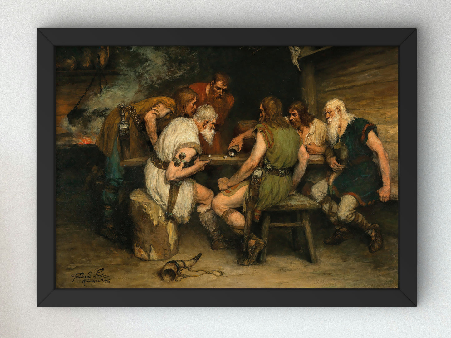 A Game of Dice by Ferdinand Leeke 1919, Wall Art Print, Fine Art Reproduction, Museum Quality Decor, Poster