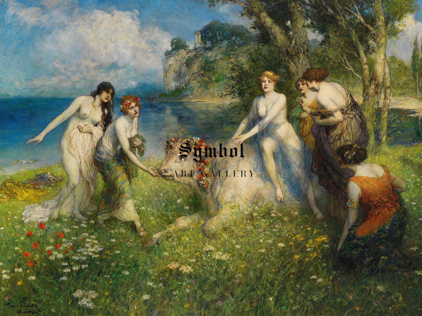 Europa on the Bull by Ferdinand Leeke 1910, Wall Art Print, Fine Art Reproduction, Museum Quality Decor, Poster