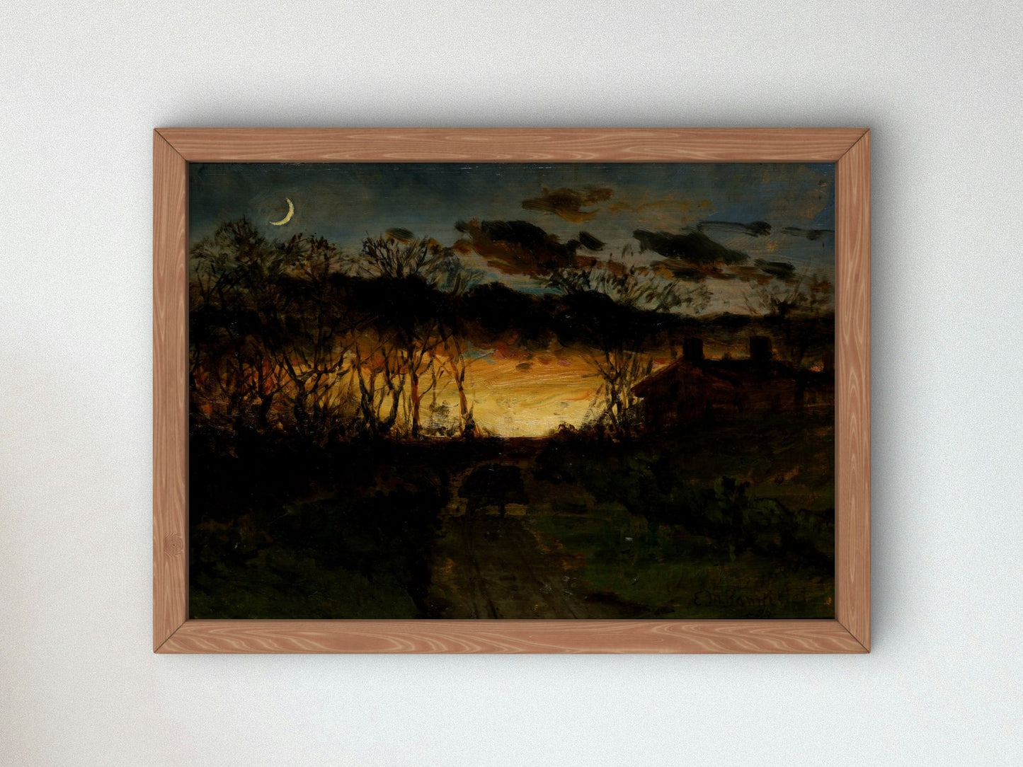 Sunset with Quarter Moon and Farmhouse by Edward Mitchell Bannister 1883, Wall Art Print, Fine Art Reproduction, Museum Quality Decor