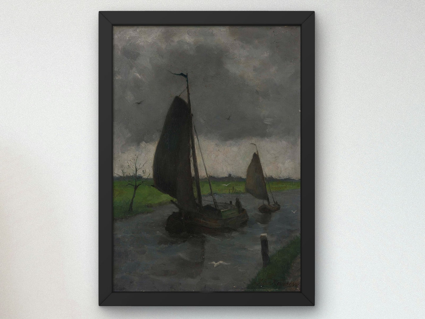 Watercourse with Sail Barges by Eduard Karsen 1885, Wall Art Print, Fine Art Reproduction, Museum Quality Decor, Poster