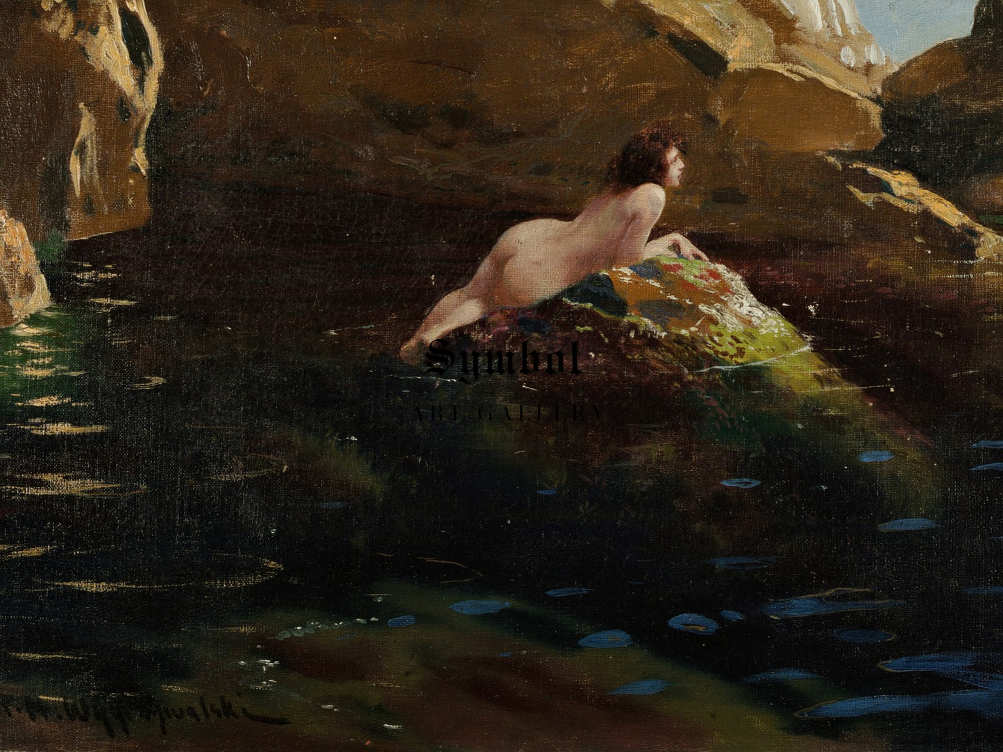 Nymph on a Rock by Feliks Michał Wygrzywalski, Wall Art Print, Fine Art Reproduction, Museum Quality Decor, Poster