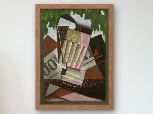 Glass, Newspaper and Foliage by Juan Gris 1915, Wall Art Print, Fine Art Reproduction, Museum Quality Decor, Poster